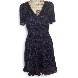 Madewell Womens Size 0 Mini‎ Dress Floral Print V Neck Short Sleeve Ruffle Hem